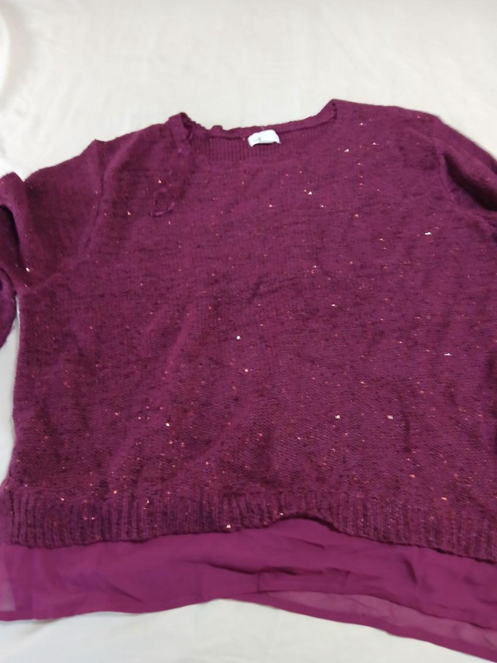 & Other Stories Plum Sequin Knit Sweater with Chiffon Hem
